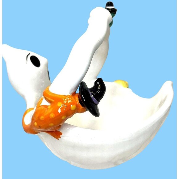 3D Halloween Ghost Ceramic Basket Serving Bowl Candy Dish Spider Web Lizard READ - Picture 3 of 8